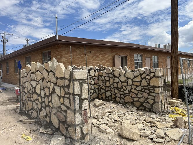 Rock wall construction in El Paso Texas